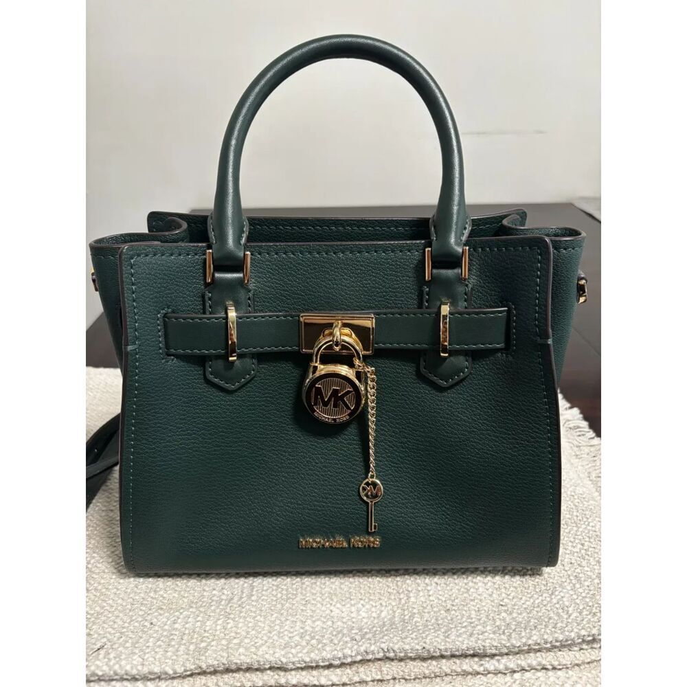 Rare color Michael Kors Hamilton Traveler Racing Green Leather Satchel Crossbody